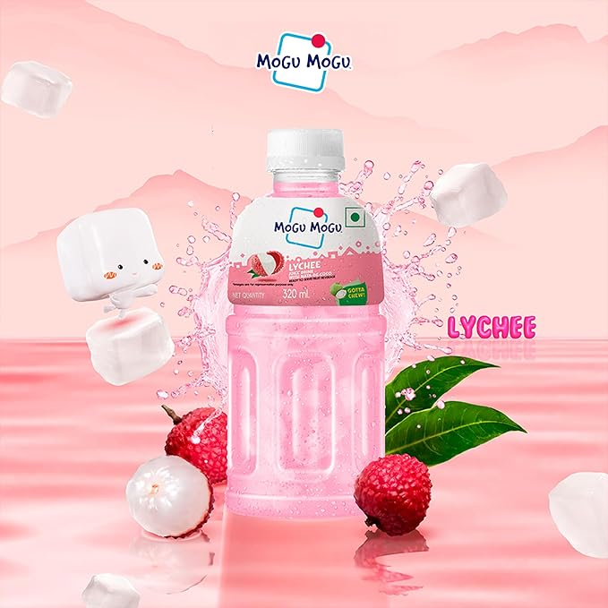 Mogu Mogu Lychee &amp Orange Juice Drink with Nata de Coco Jelly 320ml (Pack of 6)| Refreshing Tropical Thai-Made Sip &amp Chew Beverage