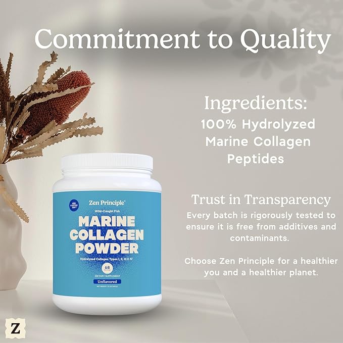 Zen Principle Marine Collagen Peptides Powder 1.5 lb. Wild-Caught Fish Non-GMO. Supports Healthy Skin Hair Joints and Bones.Hydrolyzed Type 1 &amp 3 Protein. Amino Acids.Unflavored Easy to Mix.