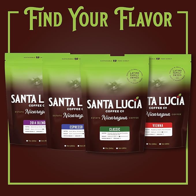 Santa Lucia Coffee Café Crema Espresso Roast Coffee - Specialty Volcanic Nicaraguan Espresso Roast - Farm-Direct Low-Acid - Dense Golden Crema - 91-Point Small-Batch - Ground - 16oz (Pack of 3)