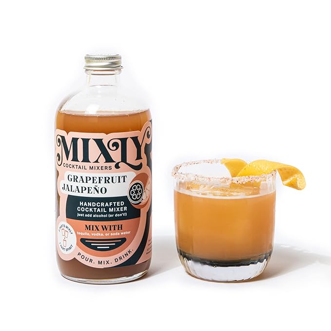 Mixly Grapefruit Jalapeño Mixer Spicy Margarita Mix Paloma Made with Fresh Squeezed Juice Ready to Drink Use with Vodka Tequila Soda Water 16 oz.