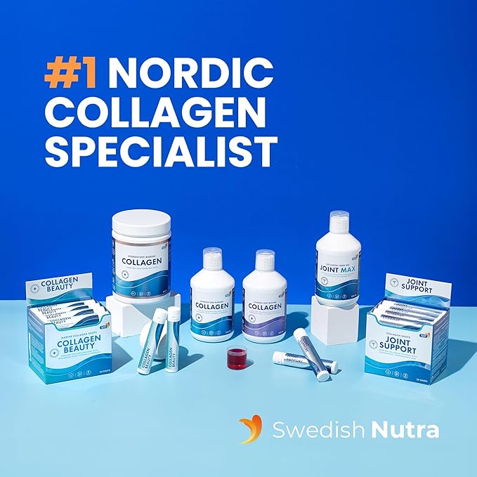 Swedish Nutra 10000 mg Hydrolyzed Marine Collagen Liquid Supplement - 500 ml 20 Day Supply | Hyaluronic Acid Biotin &amp Vitamin C for Healthy Hair Skin Nails &amp Joints | For Men &amp Women
