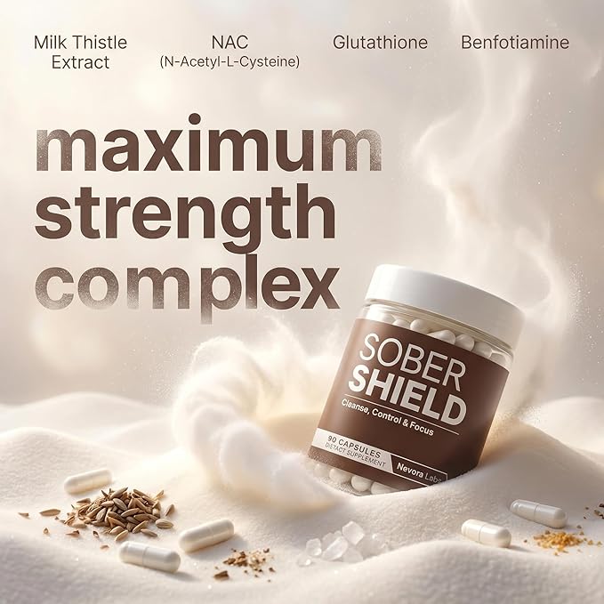 Sober Shield | All-in-One Detox &amp Craving Support – Focus Mood &amp Motivation Support for Quitting Bad Habits – Full Body Detox Cleanse – Anti Alcohol Supplement &amp More – 90 Capsules