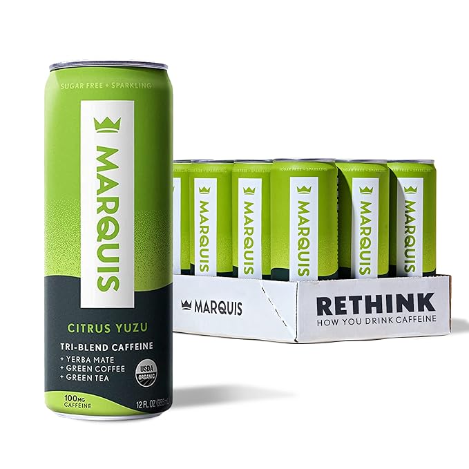 Marquis - Natural Energy Drink - Original Variety + Citrus Yuzu - Sugar Free - 0 Calories - 100mg of Organic Plant Based Caffeine - Yerba Mate - Green Tea - Vitamin C &amp B Vitamins - Vegan - 24 Pac