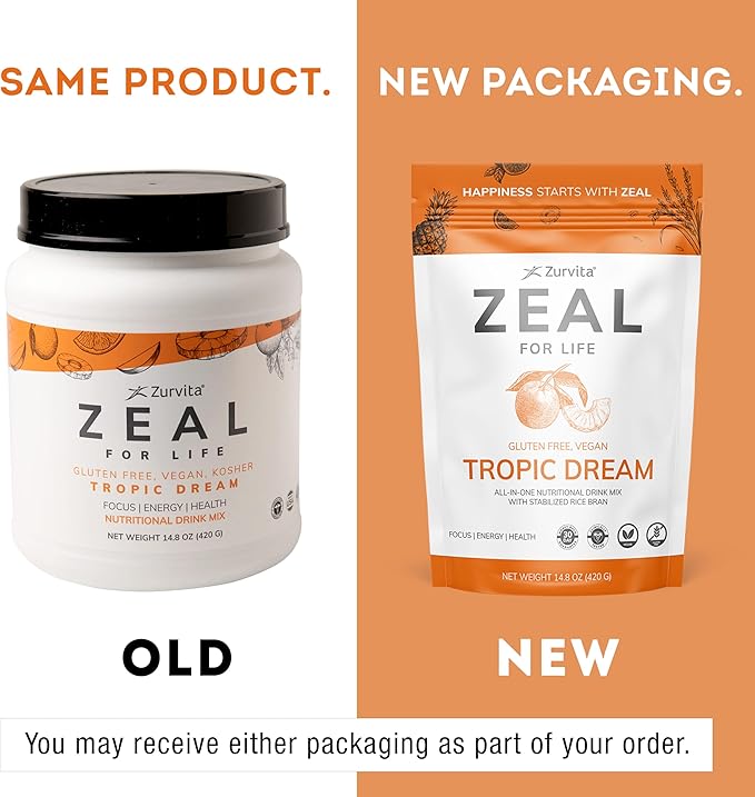 Zurvita - Zeal for Life 30-Day Wellness Bag - Tropic Dream Flavor Daily Nutritional Supplement for Vitality Immunity &amp Overall Wellness - 420 Grams