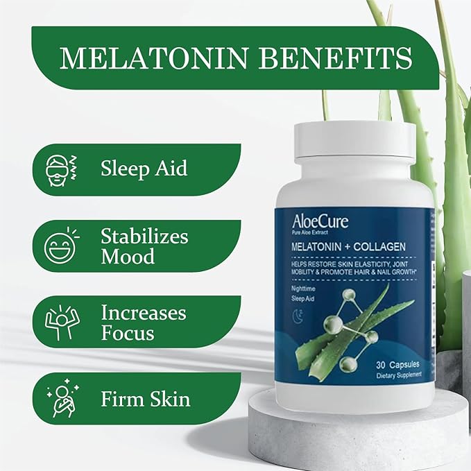 AloeCure Aloe Vera Capsules 2 Pack - VeraFlex 1btl Melatonin+Collagen 1btl