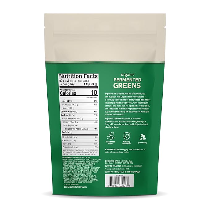 Dr. Mercola Organic Fermented Greens Powder - Supports Digestive &amp Cellular Health - Certified Organic Non-GMO &amp Soy-Free - 9.5 oz (90 Servings)