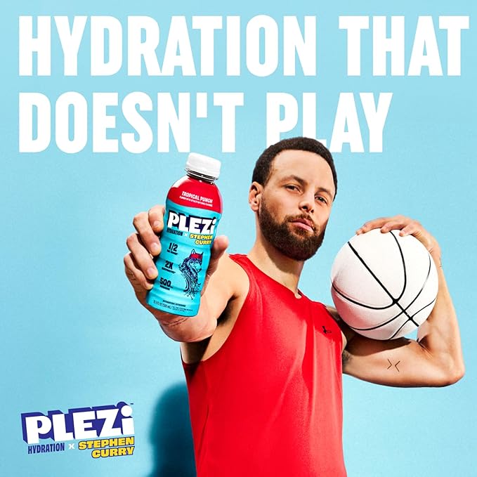 PLEZi FiZZ Cherry Limeade &amp Tropical Punch Hydration Drink Bundle – Sparkling Juice &amp Electrolyte Beverage with Real Fruit Juice No Added Sugar Low Sugar – 12 Fl Oz + 16.9 Fl Oz (24 Pack Tot