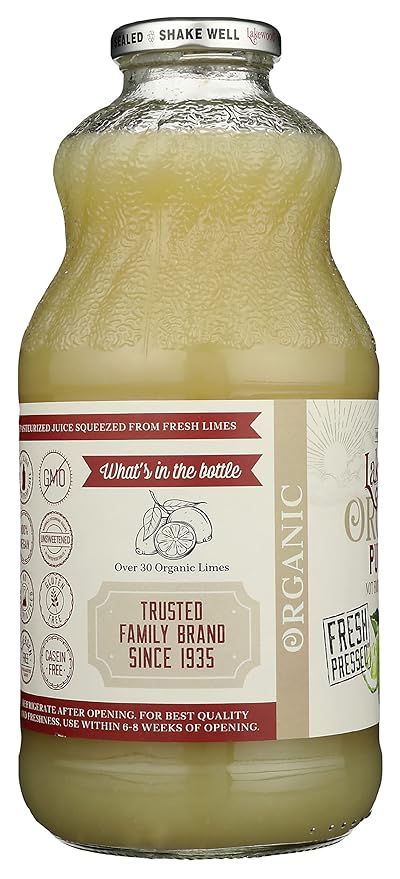 Lakewood Organic Pure Lime Juice Gluten Free Non GMO Preservative Free 32 Ounce (Pack of 6)