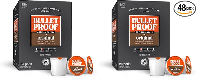 Bulletproof Original Medium-Roast Single-Serve Coffee Pods 24 Count 100% Arabica Beans Clean Coffee Tested for Toxins Packaging May Vary (Pack of 2)
