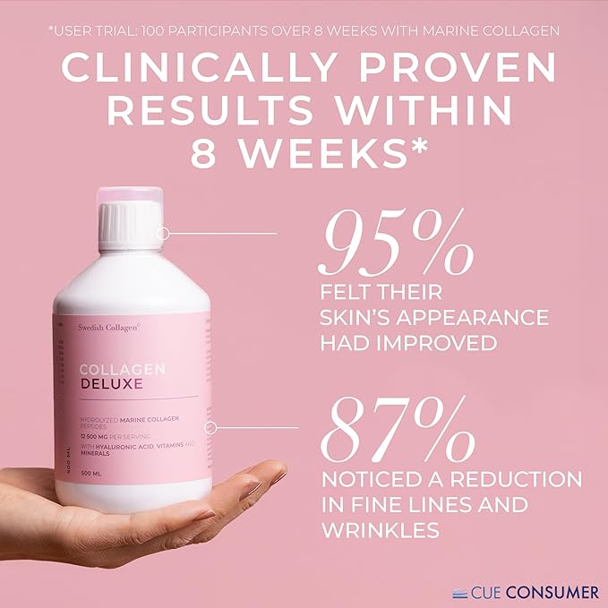 Swedish Collagen Deluxe | 12500 mg Hydrolyzed Marine Collagen Liquid Supplement - 3 x 500 ml (1500 ml in Total) 60 Day Supply | Hyaluronic Acid Biotin &amp Vitamin C for Hair Skin Nails &amp J