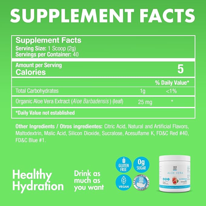Yes You Can! Organic Aloe Vera Powder Drink Mix - Hydration Booster Infused with Pure Aloe Juice - Delicious Flavors - Made in USA - Antioxidant Rich - Watermelon Lime - 40 Servings (Pack of 2)