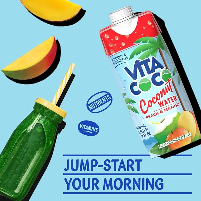 Vita Coco Coconut Water Peach &amp Mango - Naturally Hydrating Electrolyte Drink - Smart Alternative to Coffee Soda and Sports Drinks - Gluten Free - 16.9 Fl Oz (Pack of 12)
