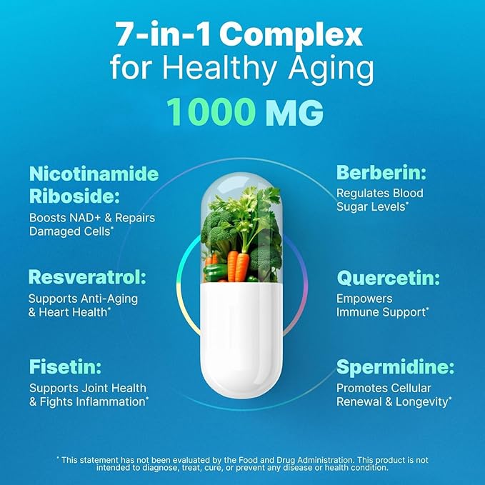 Liposomal Nicotinamide Riboside NR Supplement Resveratrol NAD : Nicotinamide 500mg w/Fisetin Resveratrol Powder Spermidine Berberine NAD Resveratrol Supplement 500 mg - 60 caps 2 Pack