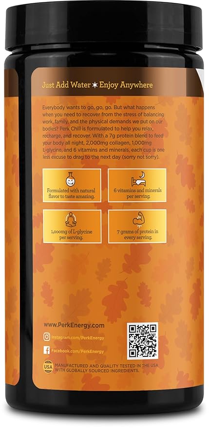 Perk Chill Drink Mix (Pumpkin Spice) 18 Servings – Calming Melatonin-Free Nighttime Sleep Aid Support with Magnesium &amp L-Glycine Soy-Free Peanut-Free Gluten-Free