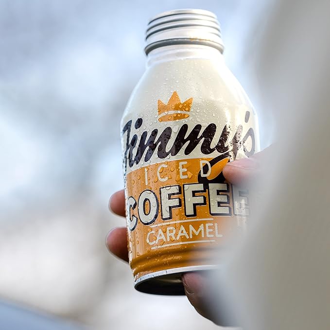 Jimmy's Iced Coffee Caramel BottleCan™ Multipack (12 x 275 ml) Refreshing Ready to Drink Rainforest Alliance Arabica Chilled Coffee Energy Drink