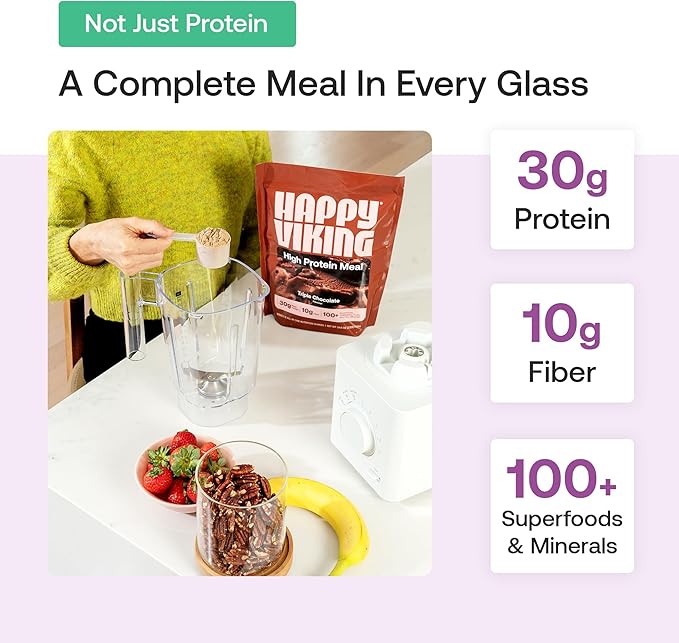 Happy Viking Plant-Based Protein Powder +100 Superfoods Berry Parfait Meal Replacement Shake Created by Venus Williams 30g Plant Protein 10g Fiber Vegan Gluten-Free Non-GMO 15 Meals
