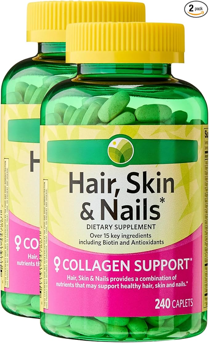 KP+ Hair Skin &amp Nails | Collagen Support | Over 15 Key Ingredients Including Biotin &amp Antioxidants | Dietary Supplement | 240 Caplets | Pack of 2