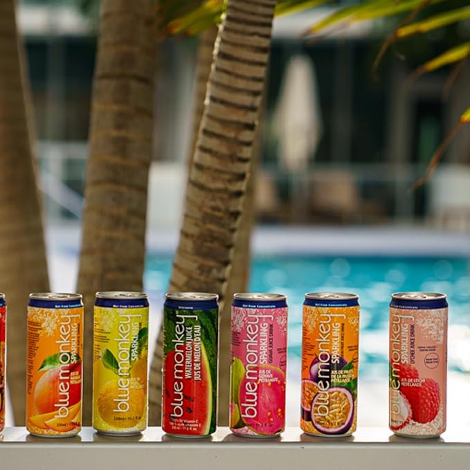 Blue Monkey Sparkling Coconut Water with Passion Fruit - 99.7% Coconut Water &amp Juice Blend - No Sugar Added All Natural Shelf Stable - Lightly Carbonated Tropical Beverage - 11.2oz (330ml) 12-Pa