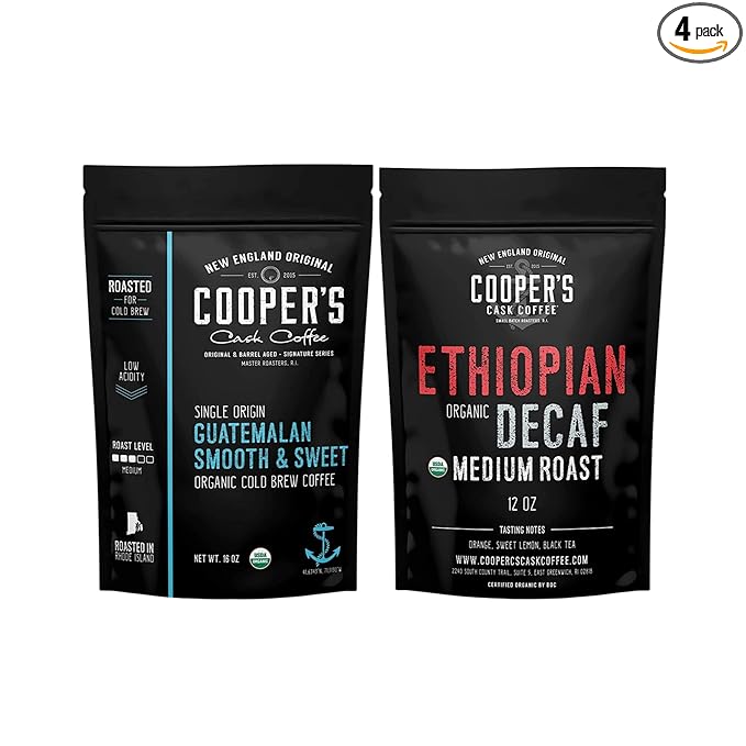 Organic Cold Brew Coffee - Guatemalan Coffee Beans - Ground Medium Roast 2lbs and Organic Ethiopian Decaf Swiss Water Processed SWP Ground Coffee 12oz