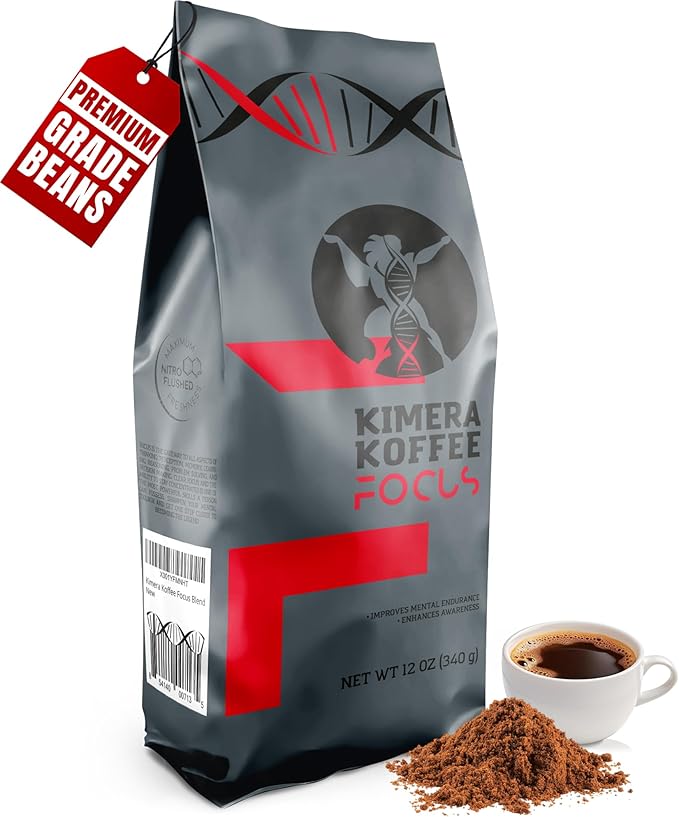 Kimera Koffee - Organic Light Roast Ground Coffee | Focus Blend | Infused with Brain Vitamins | L-theanine | Amplifies Alpha Brain Waves| Enhance Mental Endurance &amp Awareness | 12oz
