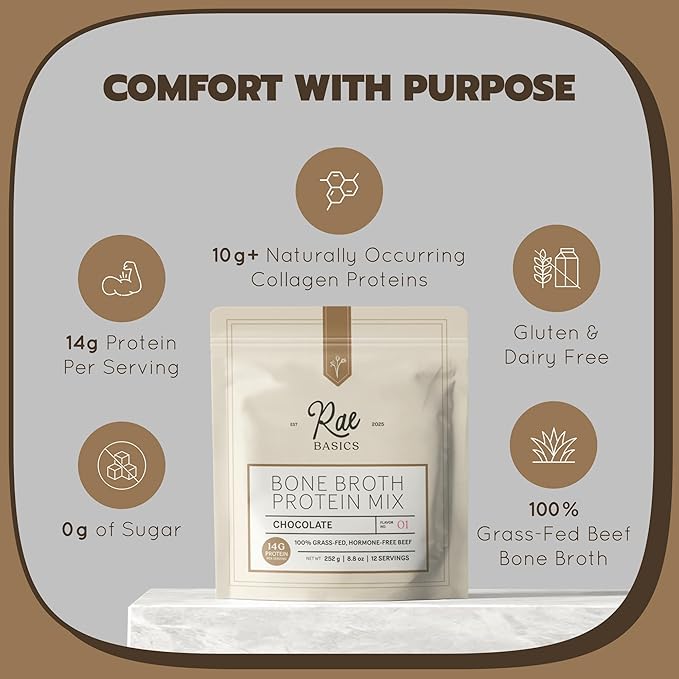 Bone Broth Protein Powder Grass Fed Collagen with 14g Complete Protein per Serving Gluten Free Keto &amp Dairy Free Organic &amp Clean Ingredients No Added Sugar Chocolate 12 Servings