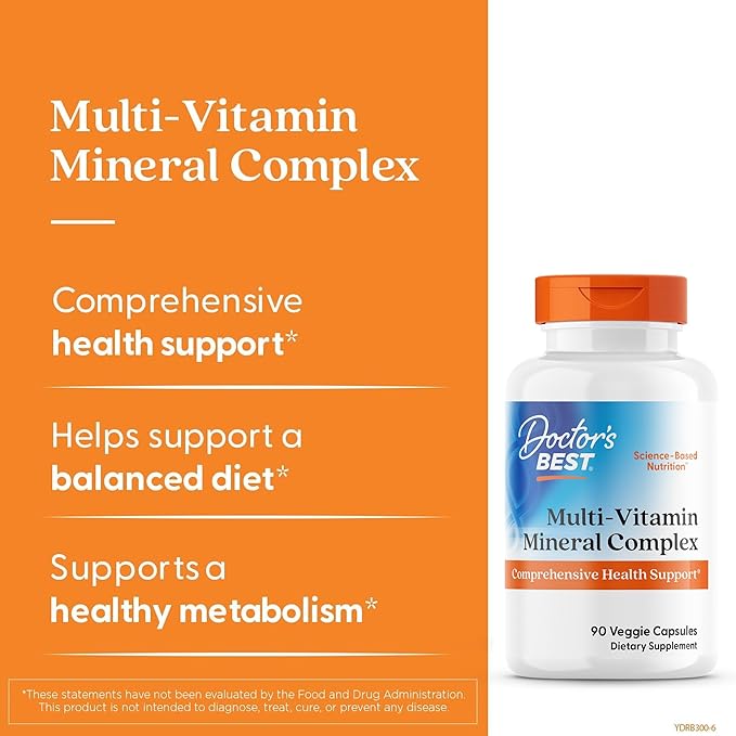Doctor's Best Multi-Vitamin Mineral Complex - Daily Vegan Multivitamin for Women &amp Men Vitamins A C D3 E K2 Riboflavin &amp Niacin Health Support Supplement for Adults Non-GMO - 90 Veg C