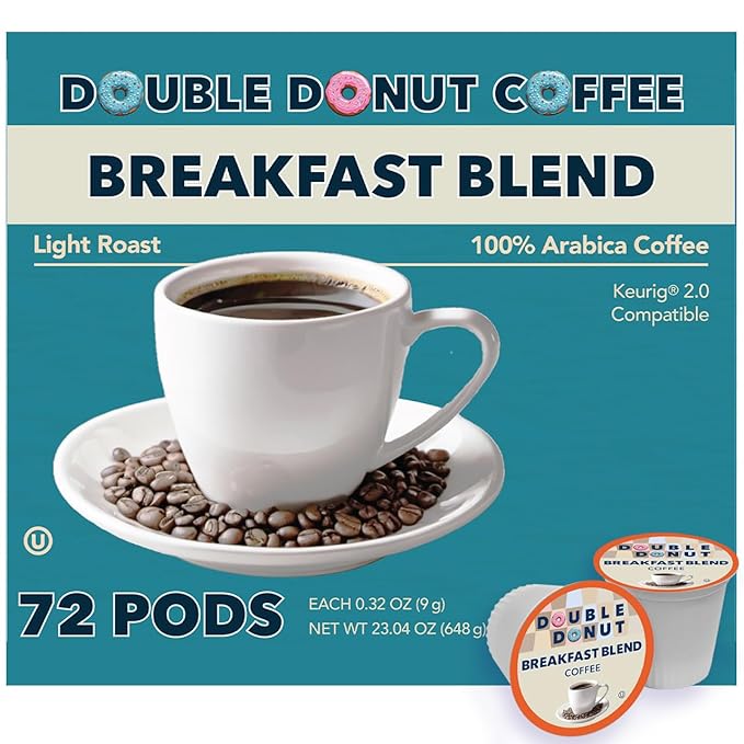 Double Donut Coffee Breakfast Blend Coffee Pods Light Roast Coffee in Recyclable Single-Serve Pods for Keurig K Cups Brewer Machines 72 Count Bulk Pack original version