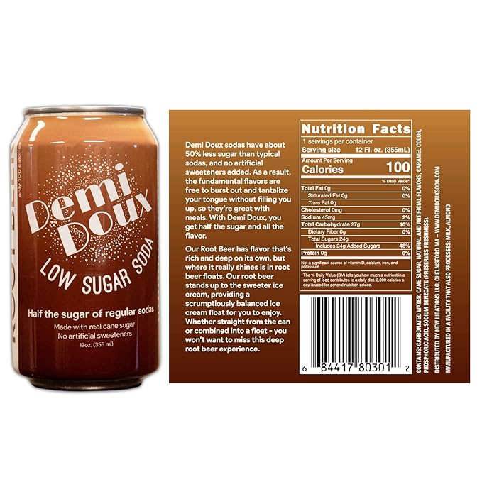 Demi Doux Low Sugar Soda - Low Sugar Soft Drink No Artificial Sweeteners (Root Beer 16-pack)
