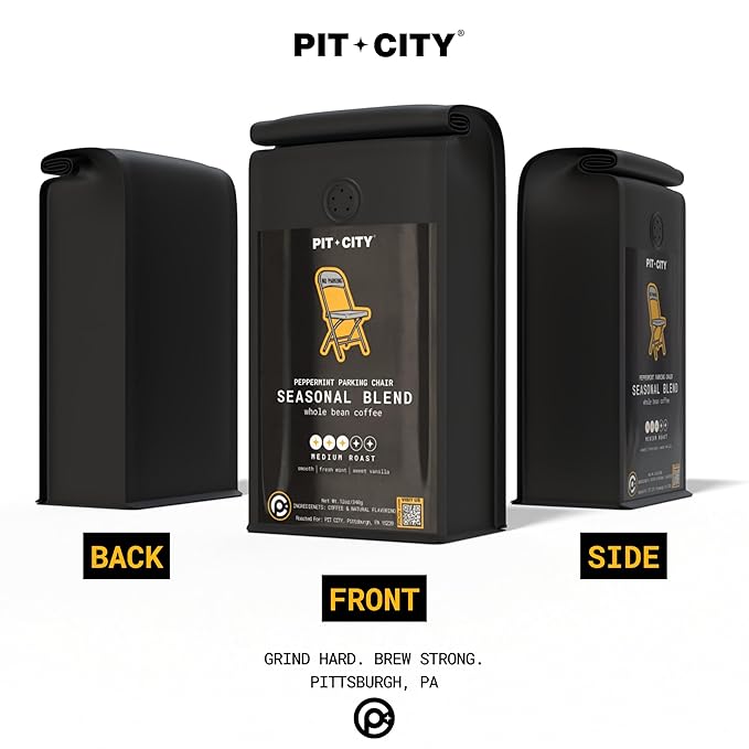Pit City Pittsburgh Parking Chair Holiday Blend Medium Roast Whole Bean Coffee 12oz Bag - Smooth Fresh Mint Sweet Vanilla - Premium Small Batch Roasted - Pittsburgh