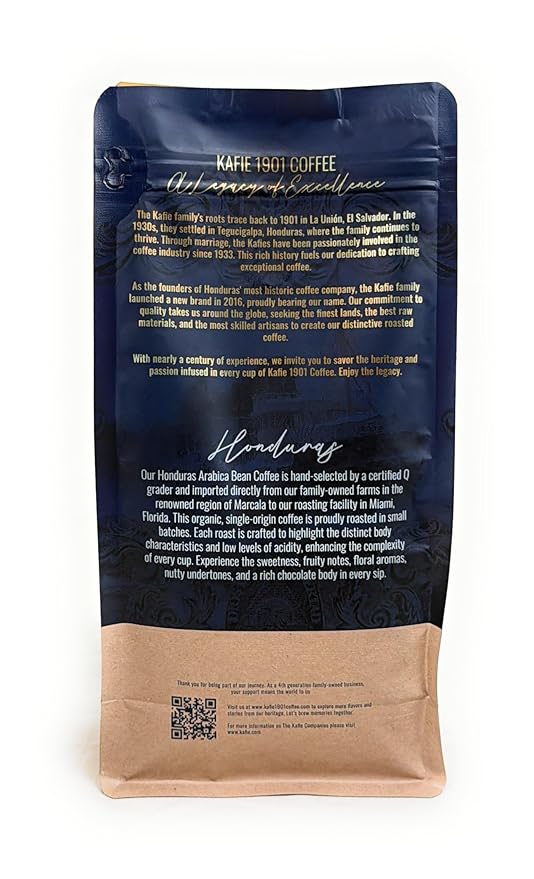Kafie 1901 Honduras Organic Coffee – 1 lb Whole Bean – Single Origin Specialty Grade Small-Batch Roasted in Miami