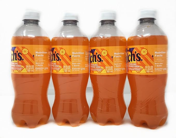 Fruit Flavored Sparkling Soda Pop Soft Drink 20oz Plastic Bottles (4pack Orange)