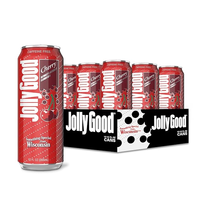 Jolly Good Cherry Craft Soda Flavored Soda Pop Drink Caffeine Free Soft Drinks for Adults &amp Kids Craft Soda for Mocktails &amp Cocktails Made in America Vegan12 Oz Cans 12 Pack