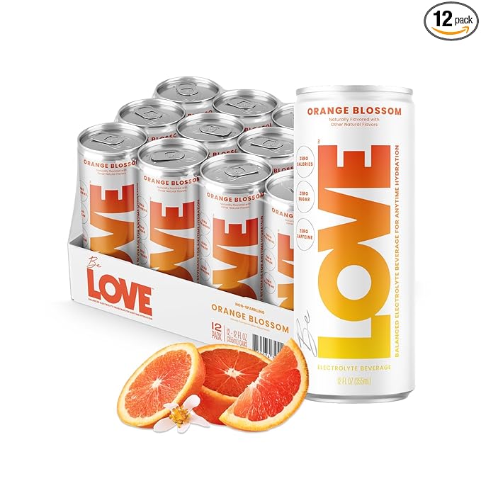 Be LOVE Lightly Flavored Electrolyte Beverage with Magnesium Potassium &amp Sodium - Purified Still Beverage for Daily Hydration Exercise Work &amp Wellness- Zero Sugar Gluten Free (Orange Bloss