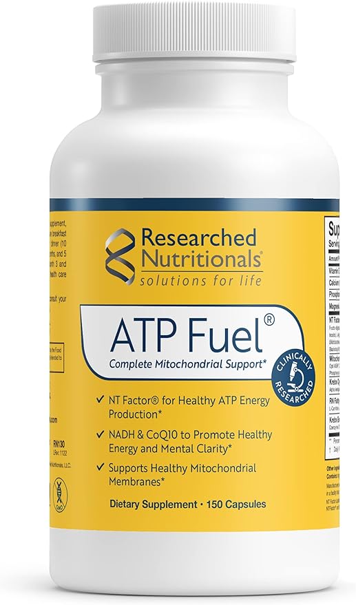 Researched Nutritionals ATP Supplements for Cellular Health &amp Energy Support - ATP Fuel - Vitamin E CoQ10 &amp NADH to Promote Mental Clarity &amp Healthy Mitochondria (150 Capsules)