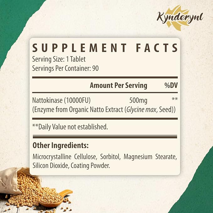 Nattokinase Supplement 10000FU – Organic Natto Enzyme 500mg for Circulatory Wellness Enteric-Coated Tablets Aiding Digestion &amp Assisting Absorption Vegan 90 Tablets (90-Day Supply)