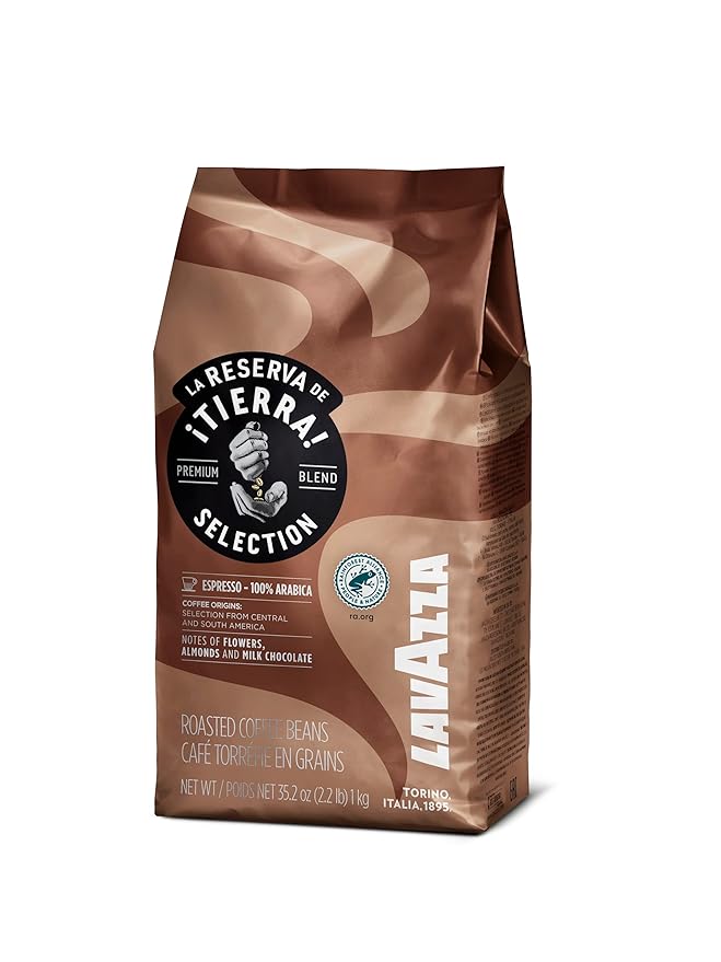 Lavazza Tierra! Selection Whole Bean Coffee Blend Medium Roast 2.2LB Bag  100% Arabica Rainforest Alliance Certified sustainably grow