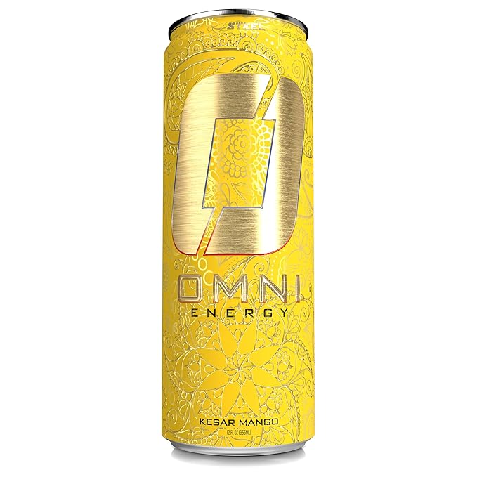 OMNI Energy Drink Kesar Mango 12 Oz (Pack of 12) | Contains 200mg Clean Caffeine B Vitamins | Sugar-Free Low Calorie Energy Drink for All-Day Vitality