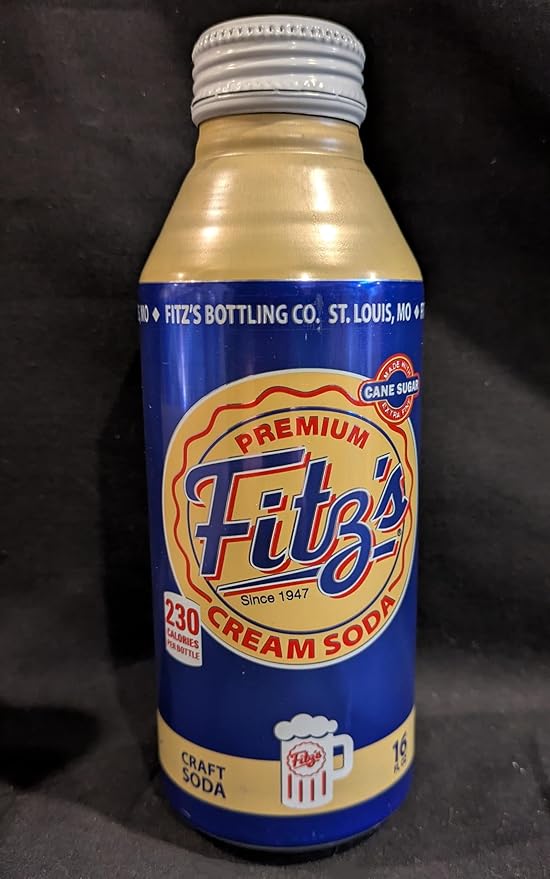 12PK Fitz's Premium Cream Soda St Louis Craft Soda 16oz Aluminum Bottles (Full Case)