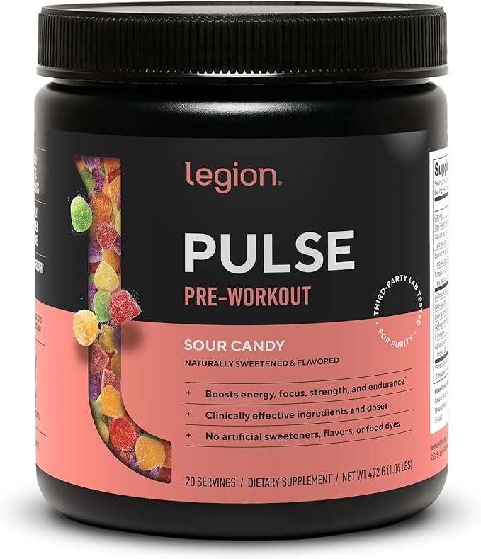 LEGION Pulse Pre Workout - All Natural Nitric Oxide Preworkout Drink to Boost Energy Creatine Free Naturally Sweetened Beta Alanine Citrulline Alpha GPC (Sour Candy)