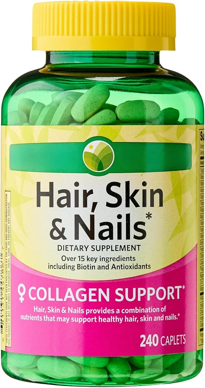 KP+ Spring Valley Hair Skin &amp Nails | Collagen Support | Over 15 Key Ingredients Including Biotin &amp Antioxidants | Dietary Supplement | 240 Caplets | Pack of 1