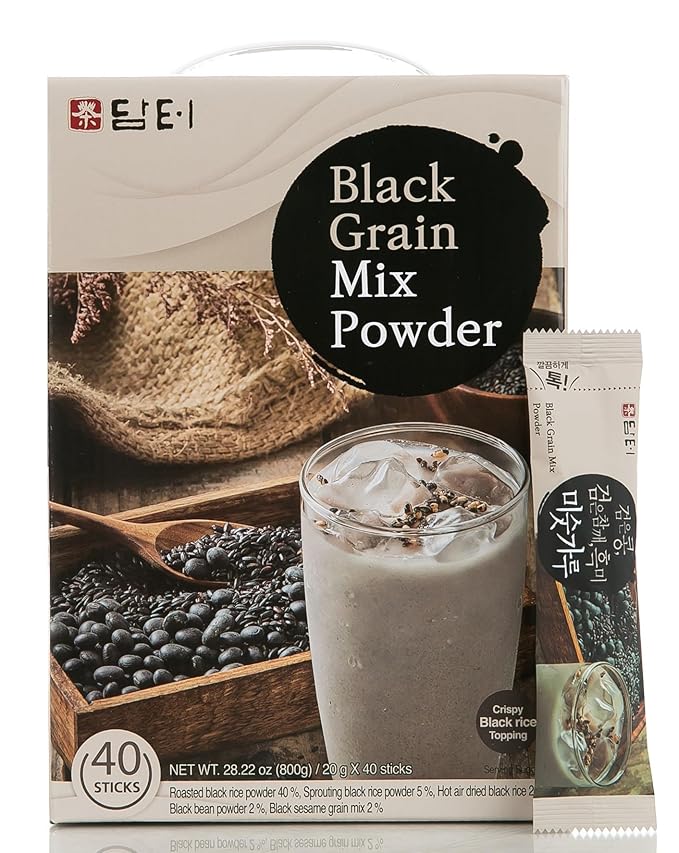 Damtuh Misugaru Powder Drink Mix – Korean Black Grain Blend with Roasted Black Rice Bean &amp Sesame Latte-Style Drink Caffeine-Free 20g x 40 Stick Packs