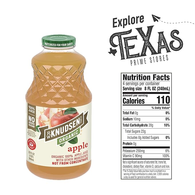 R.W. Knudsen Organic 2-Pack Organic Apple Fruit Juice 100% USDA 32 fl oz Glass Bottle + 1 Utility Freebie by Lavinia