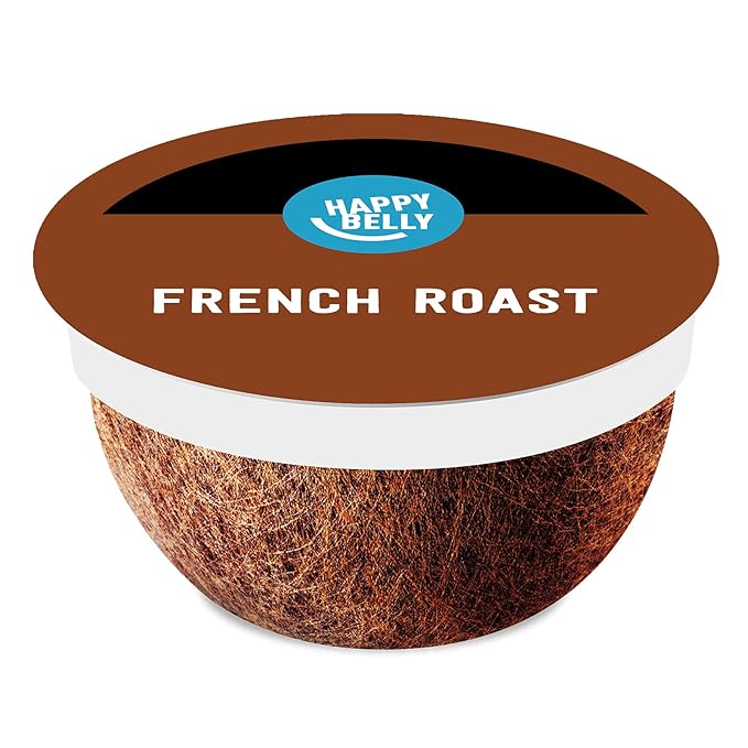 Amazon Brand - Happy Belly French Roast Compostable Coffee Pods (Dark Roast) Compatible with K-Cup Brewer 96 Count