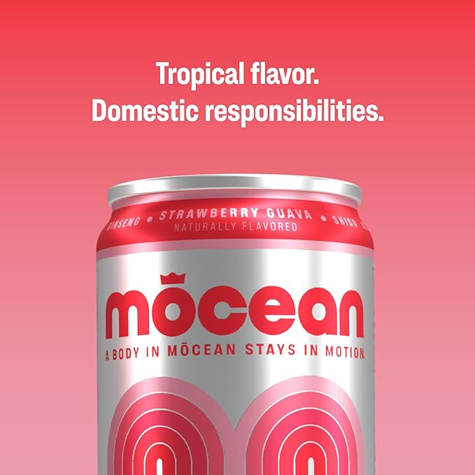 MŌCEAN Strawberry Guava Energy Drink 12 fl oz (Pack of 12) Clean Adult Energy Drink with 130mg Caffeine Adaptogens &amp Minerals No Taurine No Sucralose No Candy Flavors