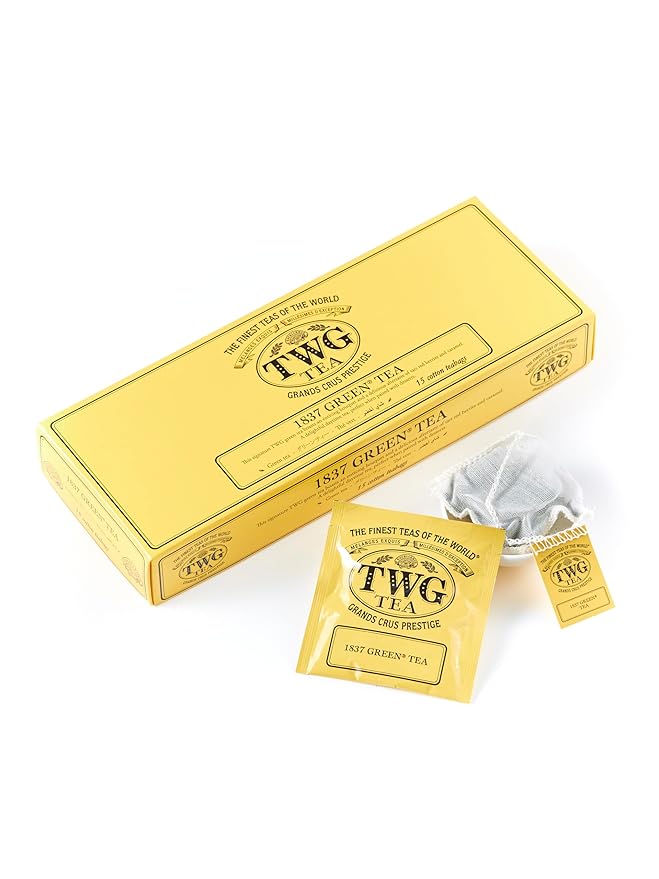 TWG Tea | 1837 Green Tea | Green Tea | Strawberry &amp Caramel | 15 Hand Sewn Cotton Tea Bags | Gift Set