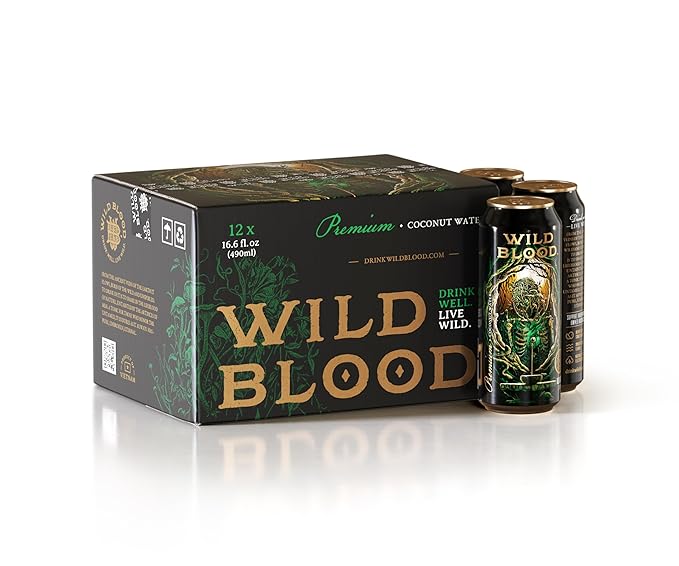 Wild Blood: Premium Coconut Water - Natural Electrolyte and Energy Drink | 16.6 fl oz (Pack of 12)