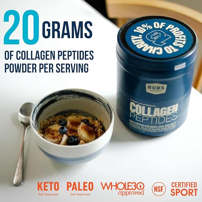 BUBS Naturals Unflavored Collagen Peptides Powder Best Proteins for Joints &amp Skin Pasture Raised Grass Fed Paleo and Keto Friendly Whole30 Approved Non-GMO Dairy &amp Gluten Free 10oz 14 S