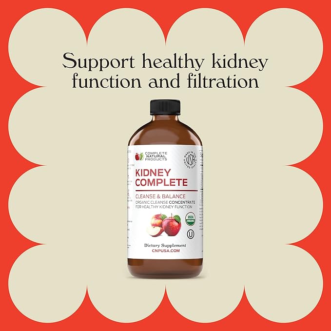 Complete Natural Kidney Complete - Liquid Dietary Supplement for Kidney Support Cleanse and Detox with Apple Cider Vinegar Lemon Organic Chanca Piedra Beet Citric Acid Vitamin C &amp More - 1