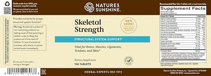 Nature's Sunshine Skeletal Strength 150 Tablets | Bone Health Supplements for Women and Men with Calcium Magnesium Iron Manganese and Vitamin D C A and B