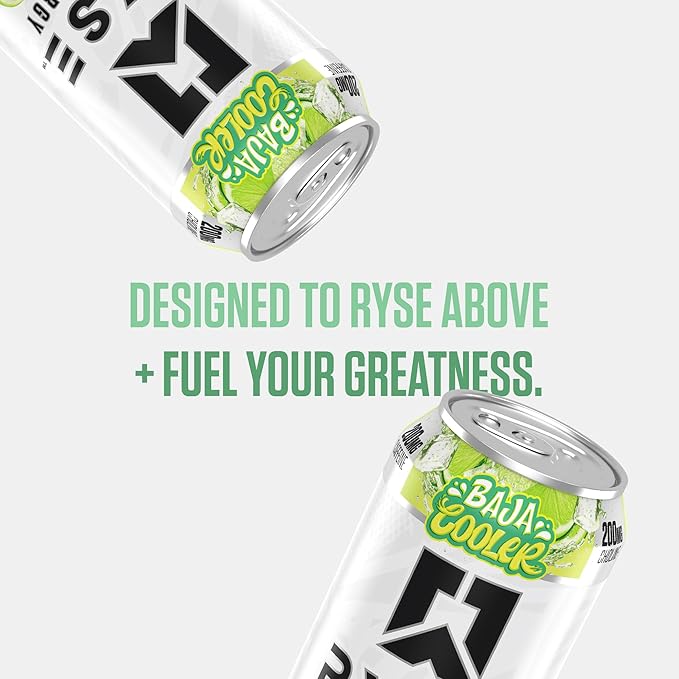 RYSE Fuel Energy Drink - Baja Cooler - Sugar Free Gluten Free &amp Vegan - 200mg Natural Caffeine Taurine &amp Choline for Focus &amp Energy - No Artificial Colors - 16 fl oz Cans (12-Pack)